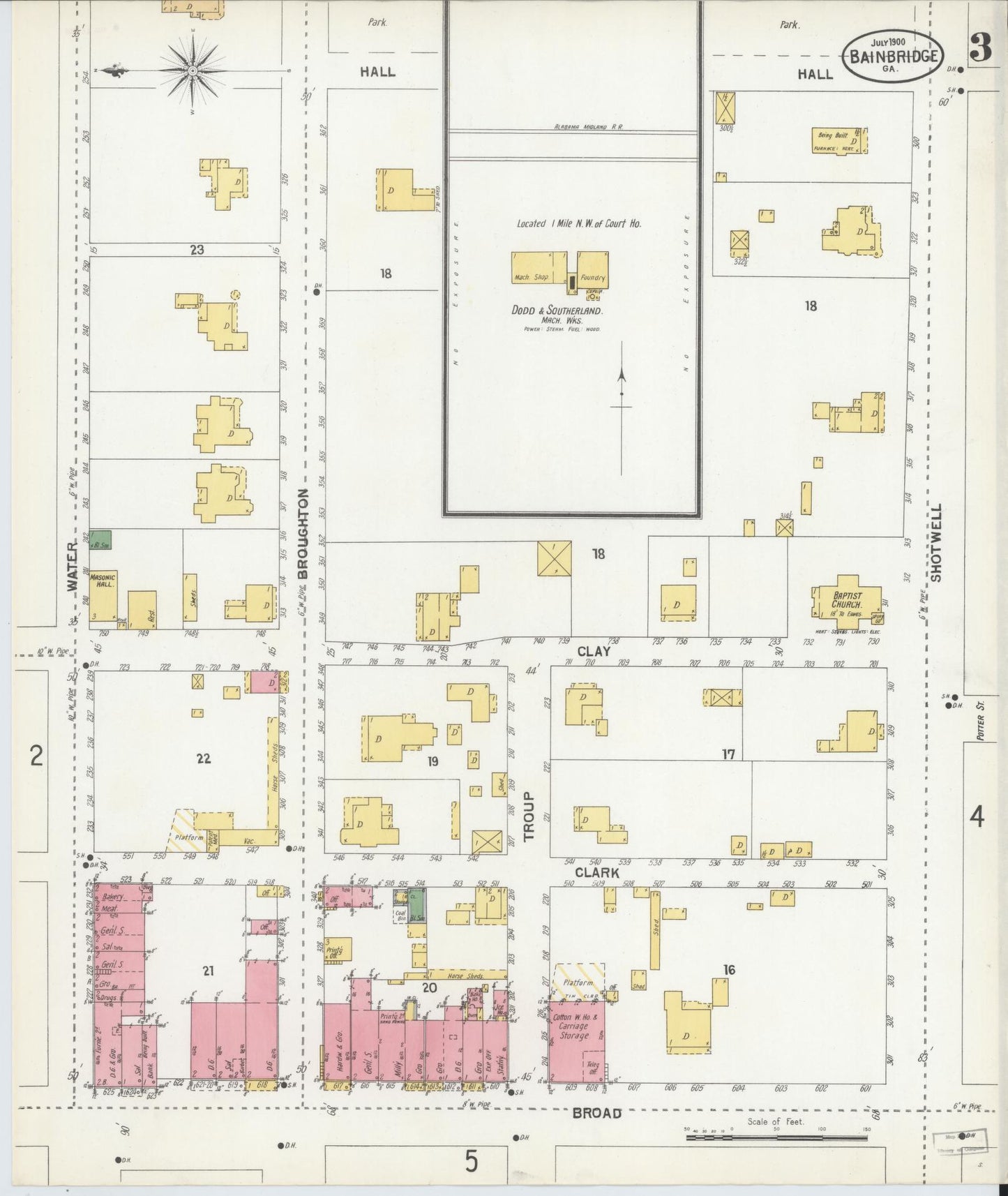 Sanborn Fire Insurance Map from Bainbridge, Decatur County, Georgia (1900), Sheet #0003 - Complete Map Set gallery image, historic Sanborn map, vintage wall art, Georgia Georgia