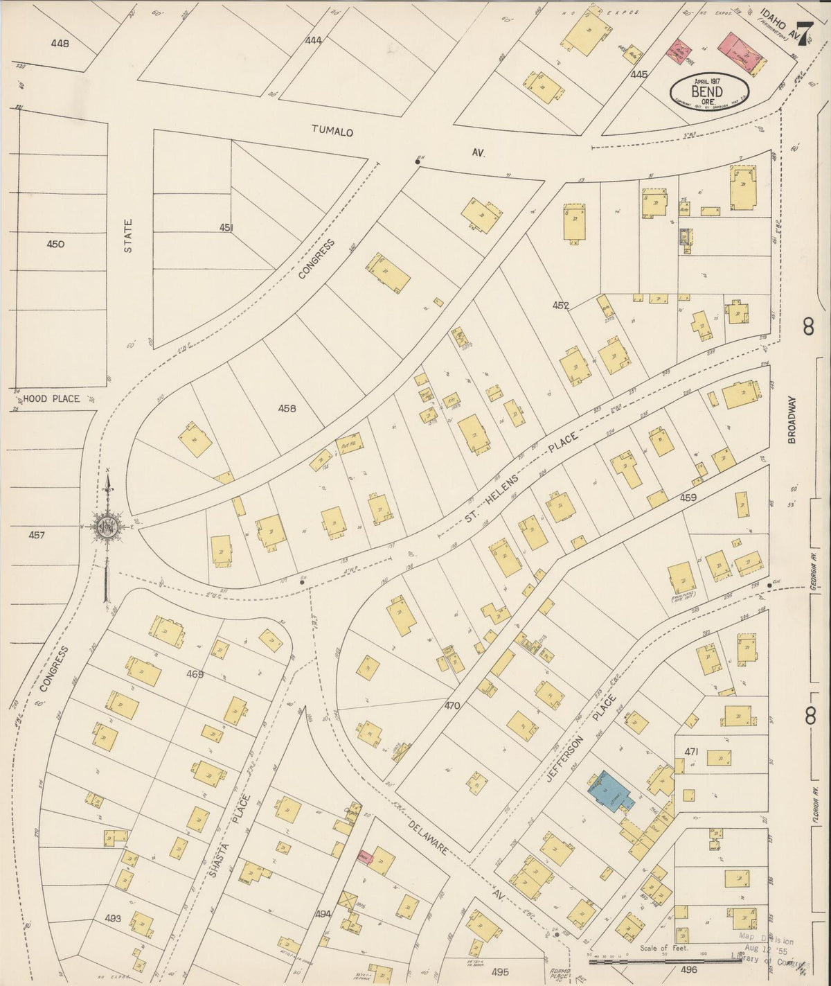 Sanborn Fire Insurance Map from Bend, Deschutes County, Oregon (1917), Sheet #0007 - Historic Sanborn Fire Insurance Map Print, vintage old map wall art, antique decor, genealogy gift, Oregon Oregon map