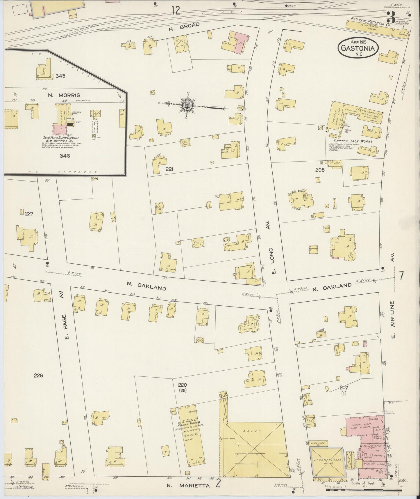 Sanborn Fire Insurance Map from Gastonia, Gaston County, North Carolina (1915), Sheet #0003 - Complete Map Set gallery image, historic Sanborn map, vintage wall art, North Carolina North Carolina