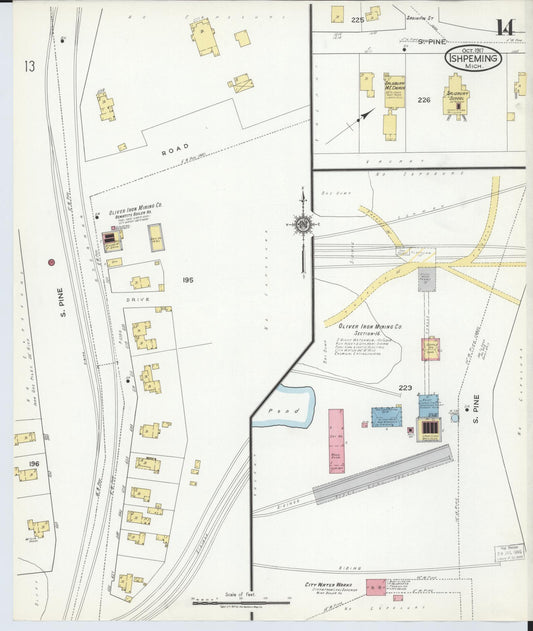 Sanborn Fire Insurance Map from Ishpeming, Marquette County, Michigan (1917), Sheet #0014 - Historic Sanborn Fire Insurance Map Print, vintage old map wall art, antique decor, genealogy gift, Michigan Michigan map