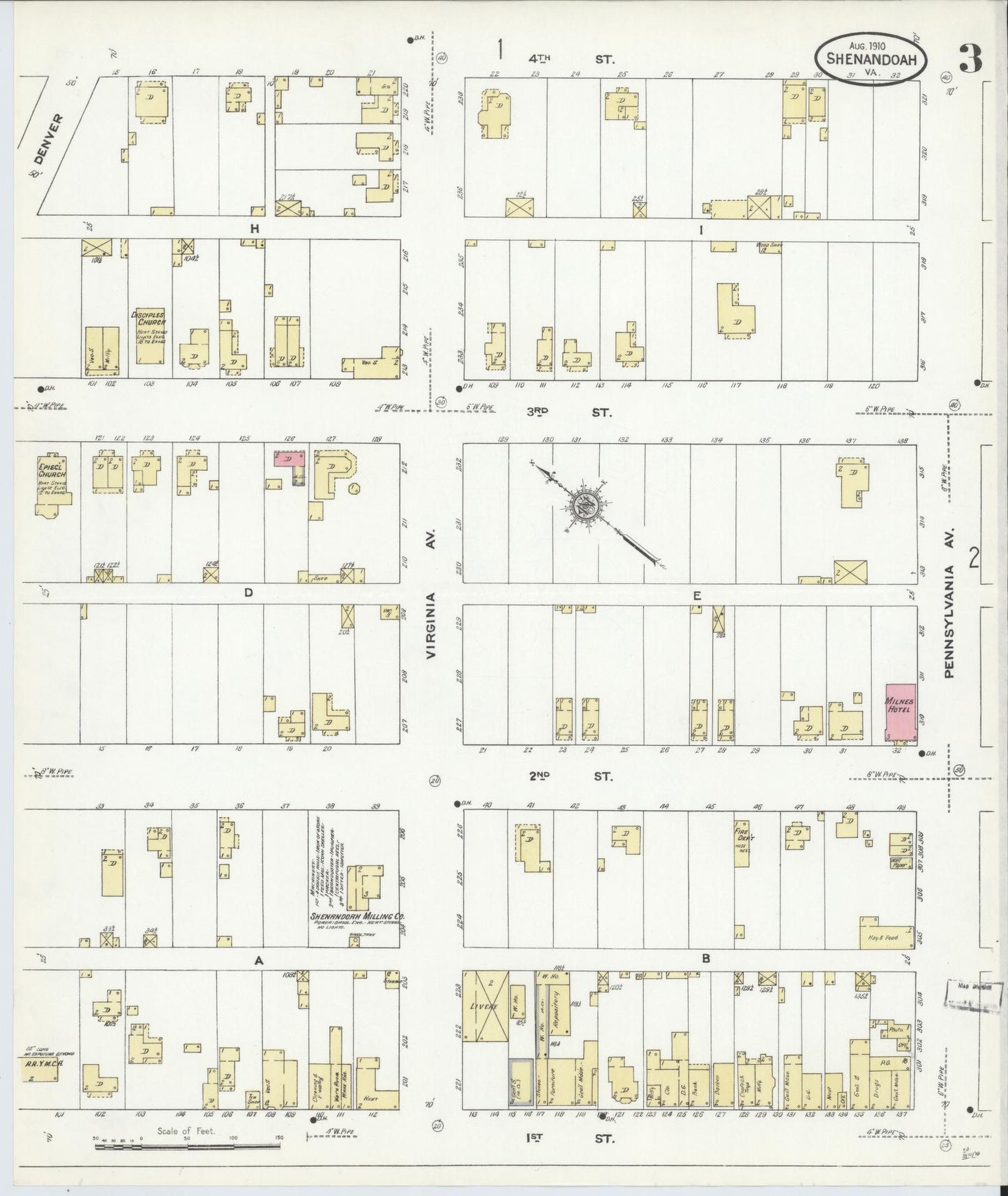 Sanborn Fire Insurance Map from Shenandoah, Page County, Virginia (1910), Sheet #0003 - Complete Map Set gallery image, historic Sanborn map, vintage wall art, Virginia Virginia