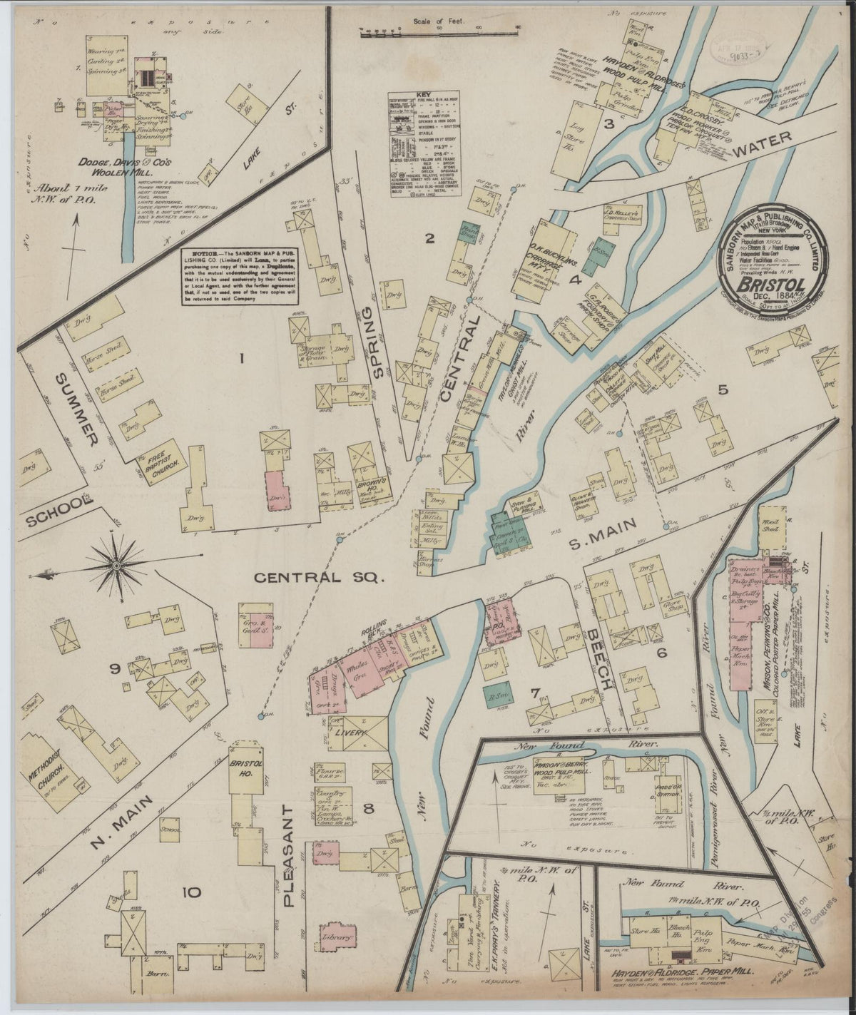 Sanborn Fire Insurance Map from Bristol, Grafton County, New Hampshire (1884), Sheet #0001 - Historic Sanborn Fire Insurance Map Print, vintage old map wall art, antique decor, genealogy gift, New Hampshire New Hampshire map