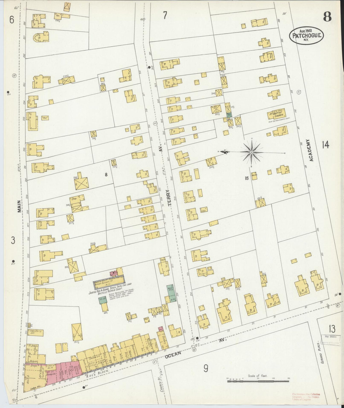 Sanborn Fire Insurance Map from Patchogue, Suffolk County, New York (1902), Sheet #0008 - Complete Map Set gallery image, historic Sanborn map, vintage wall art, New York New York