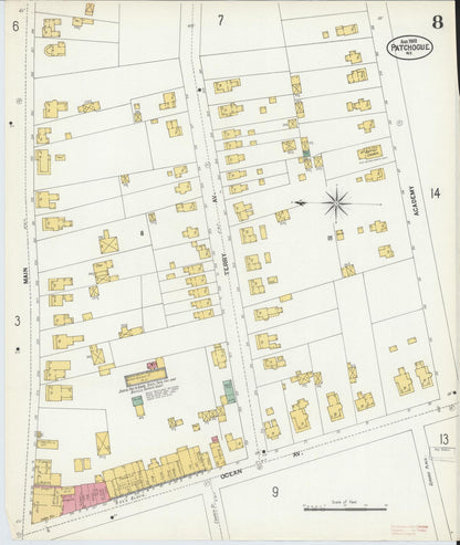 Sanborn Fire Insurance Map from Patchogue, Suffolk County, New York (1902), Sheet #0008 - Complete Map Set gallery image, historic Sanborn map, vintage wall art, New York New York