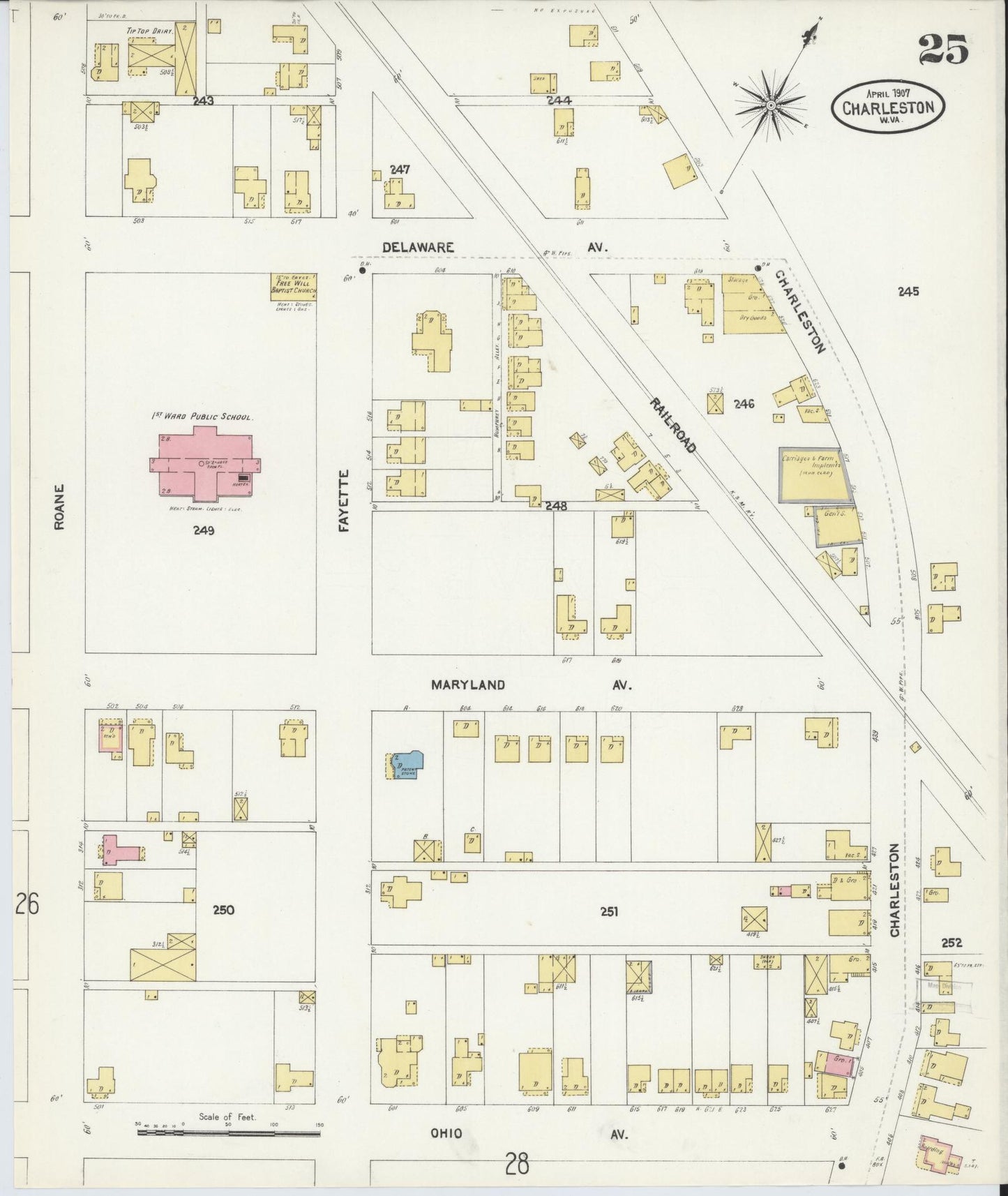 Sanborn Fire Insurance Map from Charleston, Kanawha County, West Virginia (1907), Sheet #0025 - Complete Map Set gallery image, historic Sanborn map, vintage wall art, West Virginia West Virginia