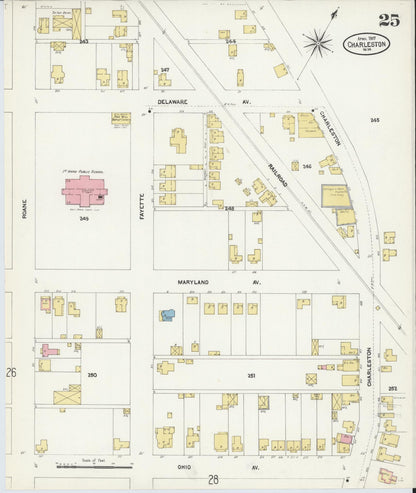 Sanborn Fire Insurance Map from Charleston, Kanawha County, West Virginia (1907), Sheet #0025 - Complete Map Set gallery image, historic Sanborn map, vintage wall art, West Virginia West Virginia
