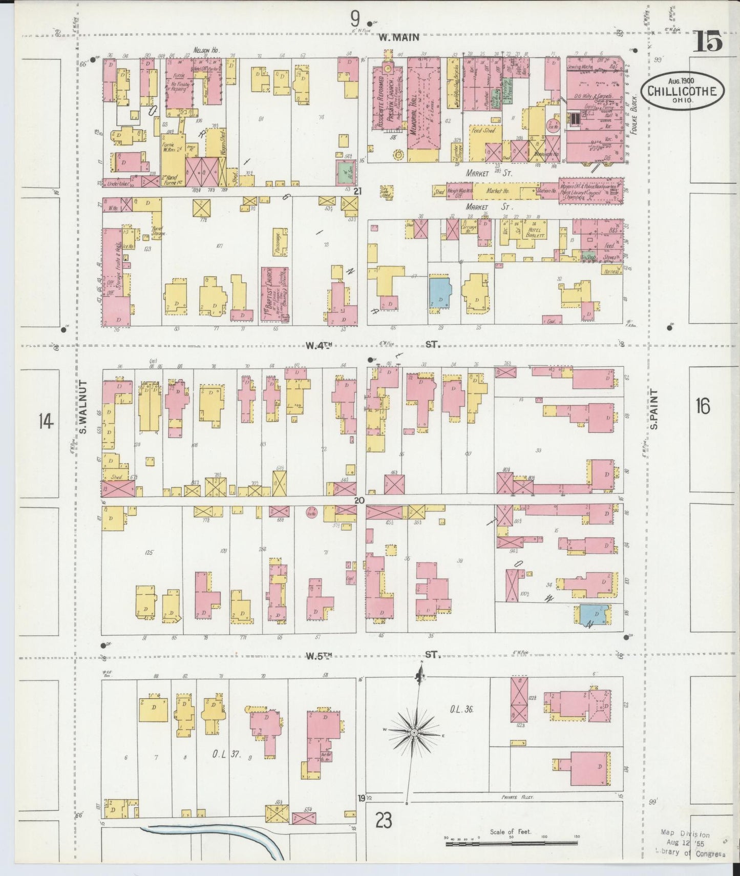 Sanborn Fire Insurance Map from Chillicothe, Ross County, Ohio (1900), Sheet #0015 - Complete Map Set gallery image, historic Sanborn map, vintage wall art, Ohio Ohio