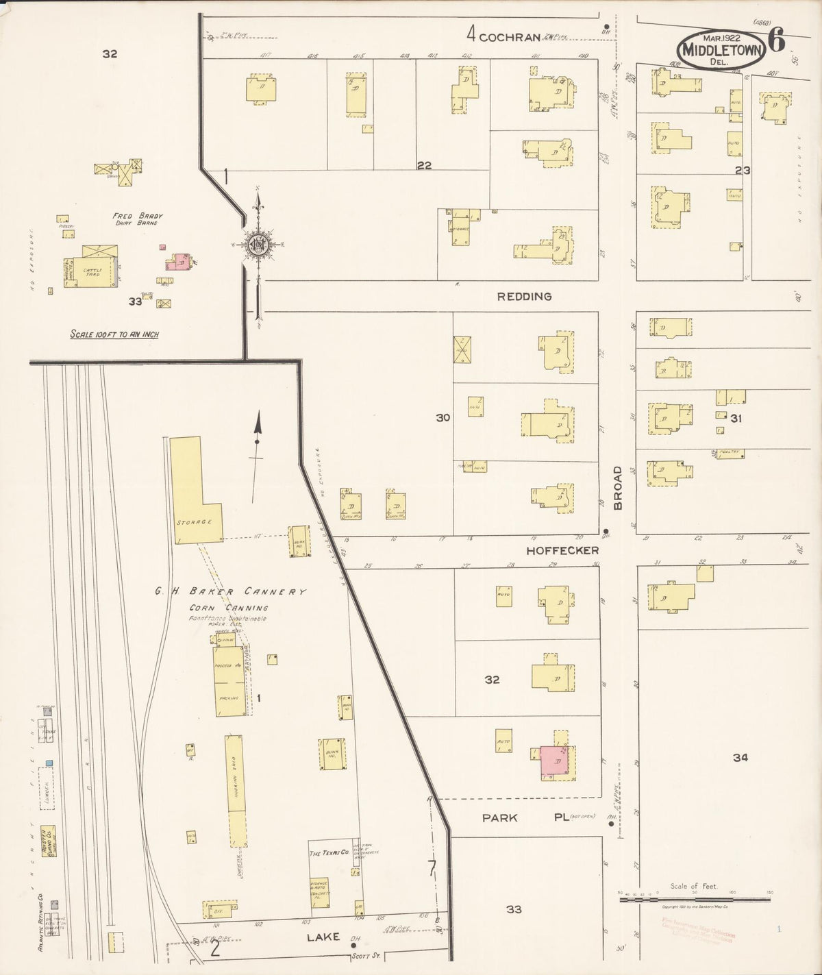 Sanborn Fire Insurance Map from Middletown, New Castle County, Delaware (1922), Sheet #0006 - Historic Sanborn Fire Insurance Map Print, vintage old map wall art, antique decor, genealogy gift, Delaware Delaware map