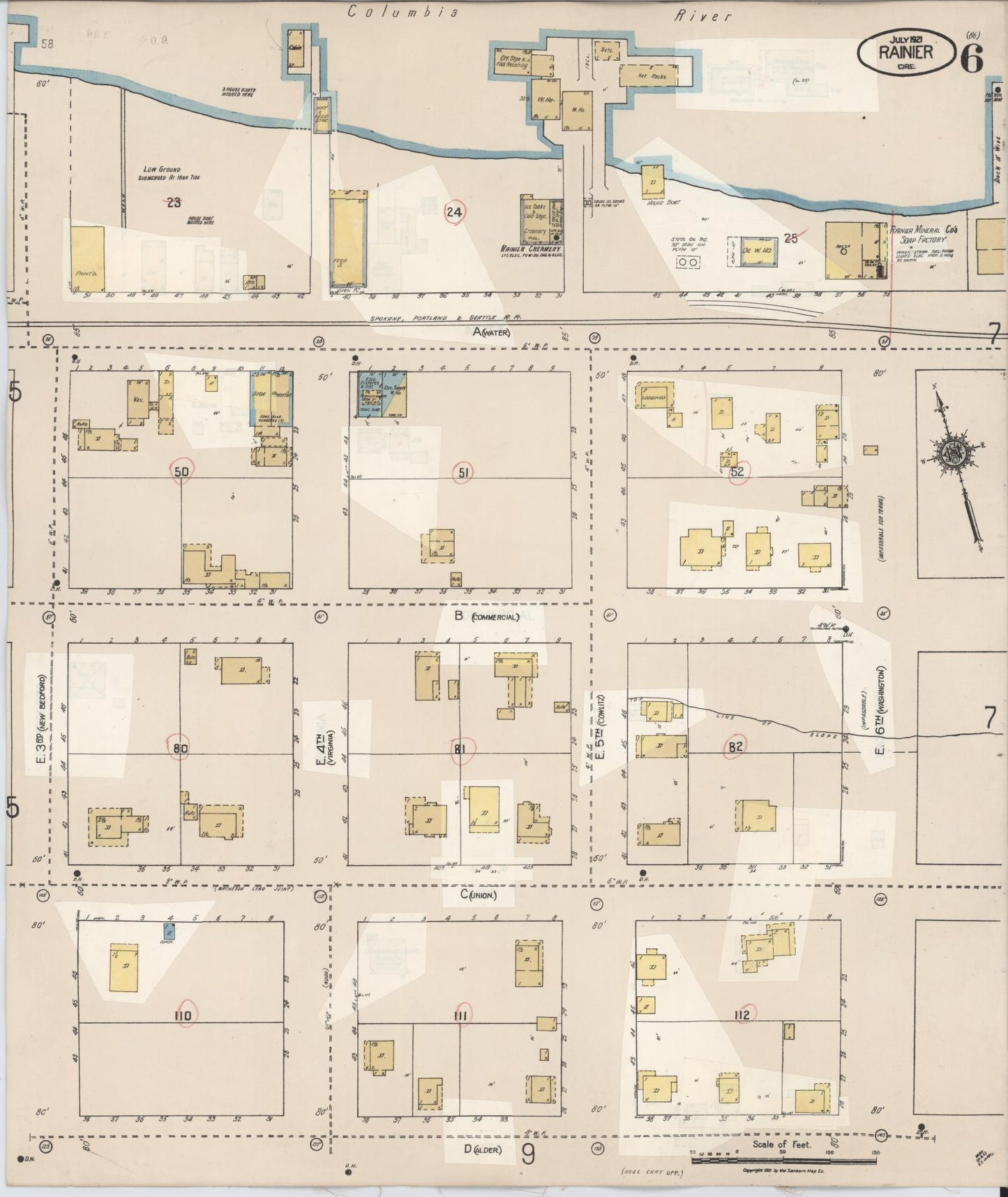 Sanborn Fire Insurance Map from Rainier, Columbia County, Oregon (1931), Sheet #0006 - Complete Map Set gallery image, historic Sanborn map, vintage wall art, Oregon Oregon