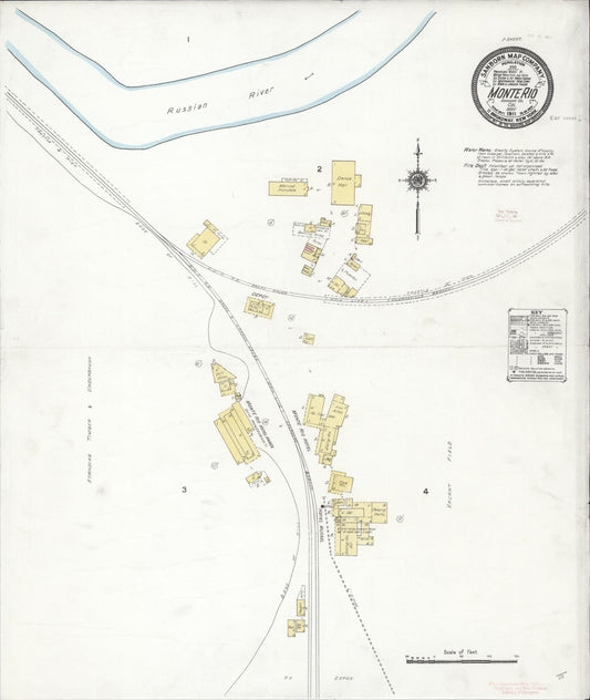 Sanborn Fire Insurance Map from Monte Rio, Sonoma County, California (1911), Sheet #0001 - Historic Sanborn Fire Insurance Map Print, vintage old map wall art, antique decor, genealogy gift, California California map