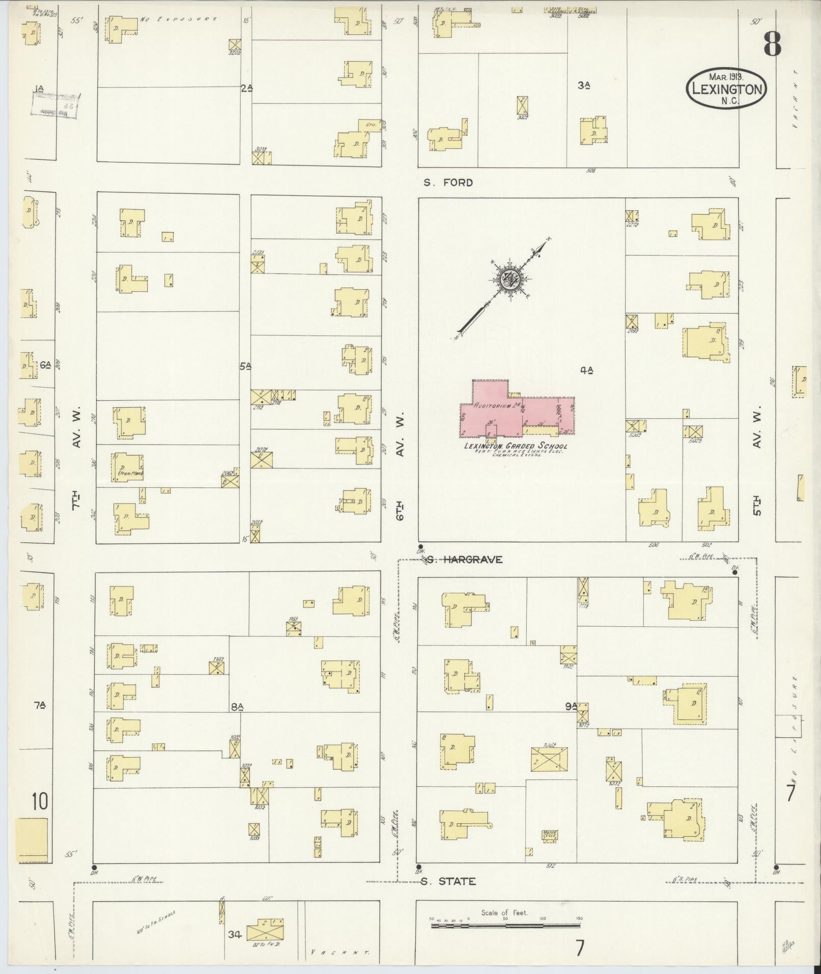 Sanborn Fire Insurance Map from Lexington, Davidson County, North Carolina (1913), Sheet #0008 - Complete Map Set gallery image, historic Sanborn map, vintage wall art, North Carolina North Carolina