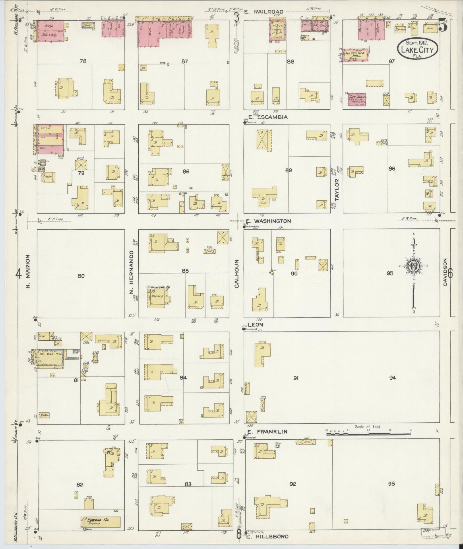 Sanborn Fire Insurance Map from Lake City, Columbia County, Florida (1912), Sheet #0005 - Complete Map Set gallery image, historic Sanborn map, vintage wall art, Florida Florida