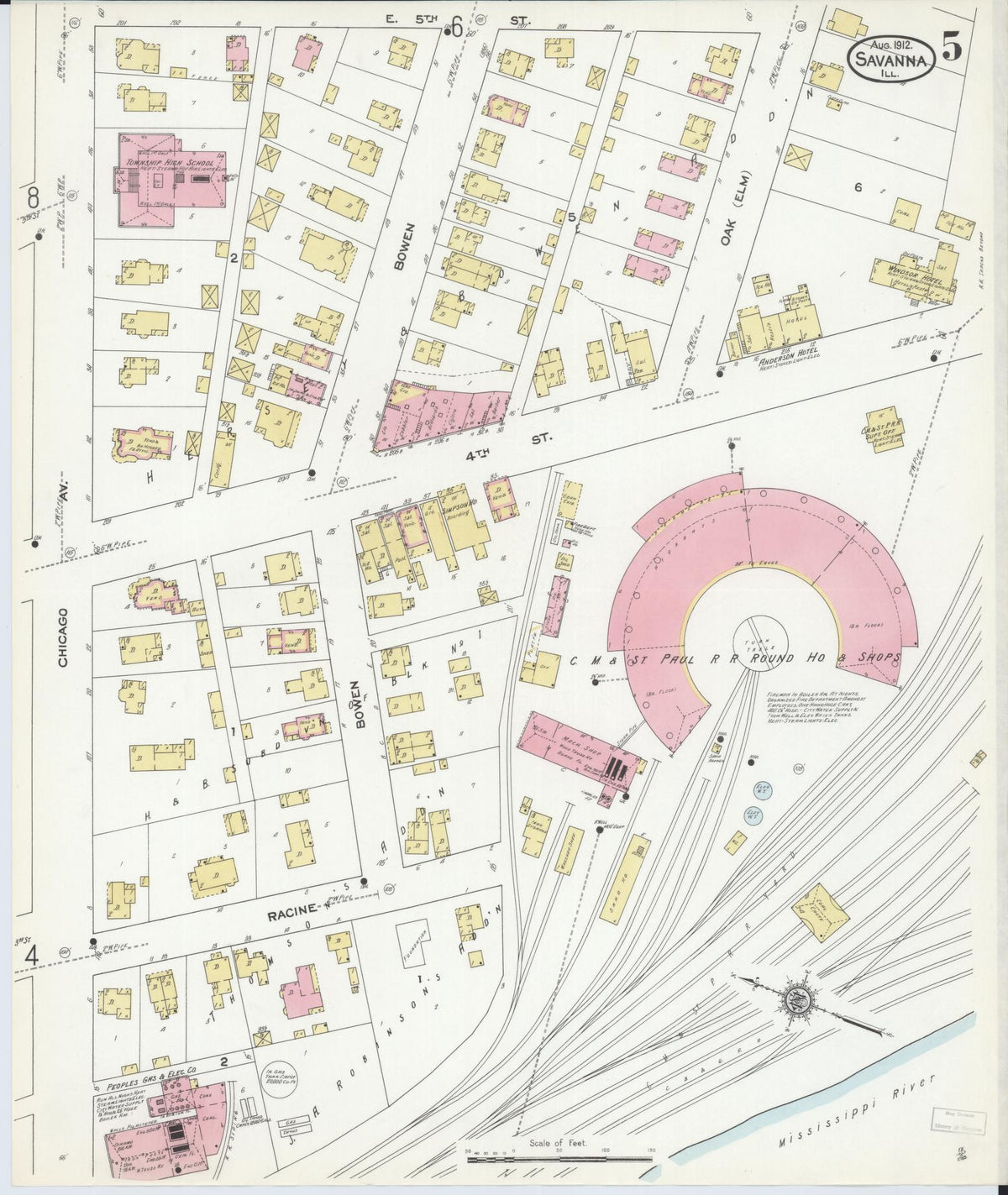Sanborn Fire Insurance Map from Savanna, Carroll County, Illinois (1912), Sheet #0005 - Historic Sanborn Fire Insurance Map Print, vintage old map wall art, antique decor, genealogy gift, Illinois Illinois map