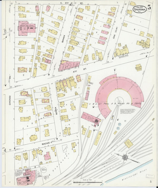 Sanborn Fire Insurance Map from Savanna, Carroll County, Illinois (1912), Sheet #0005 - Historic Sanborn Fire Insurance Map Print, vintage old map wall art, antique decor, genealogy gift, Illinois Illinois map