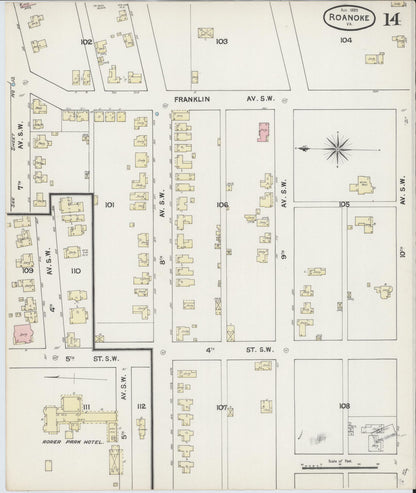 Sanborn Fire Insurance Map from Roanoke, Independent Cities, Virginia (1889), Sheet #0014 - Complete Map Set gallery image, historic Sanborn map, vintage wall art, Virginia Virginia