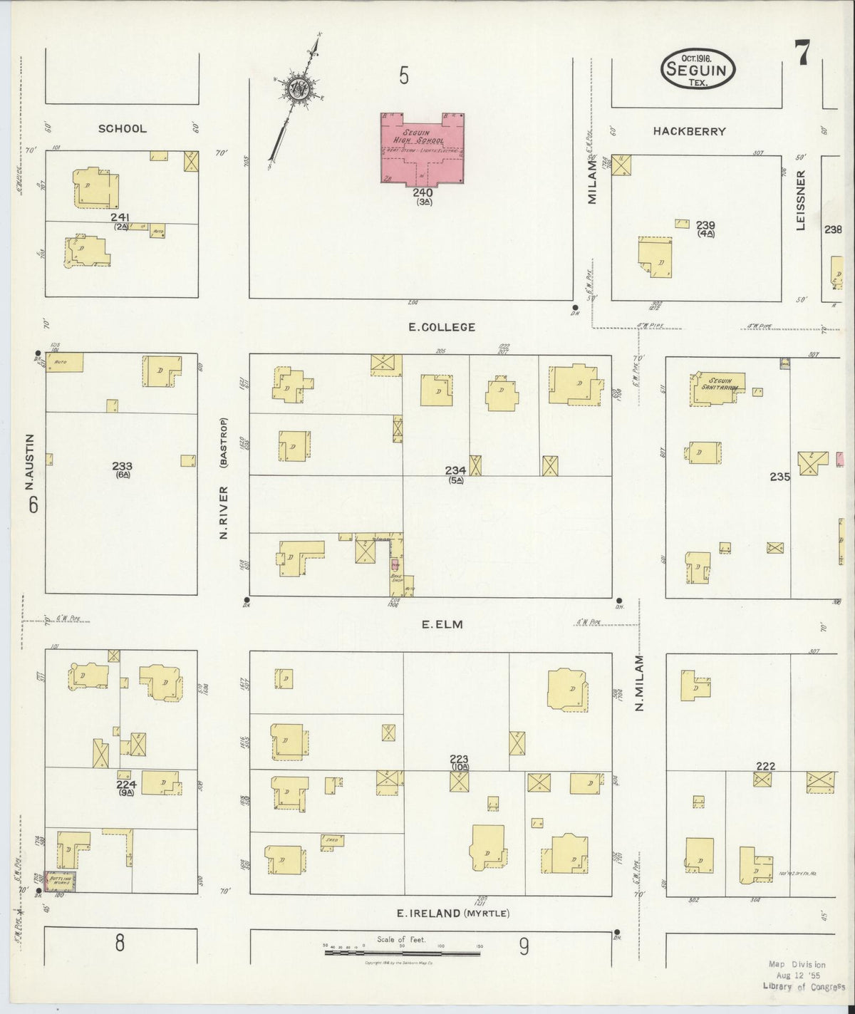 Sanborn Fire Insurance Map from Seguin, Guadalupe County, Texas (1916), Sheet #0007 - Complete Map Set gallery image, historic Sanborn map, vintage wall art, Texas Texas