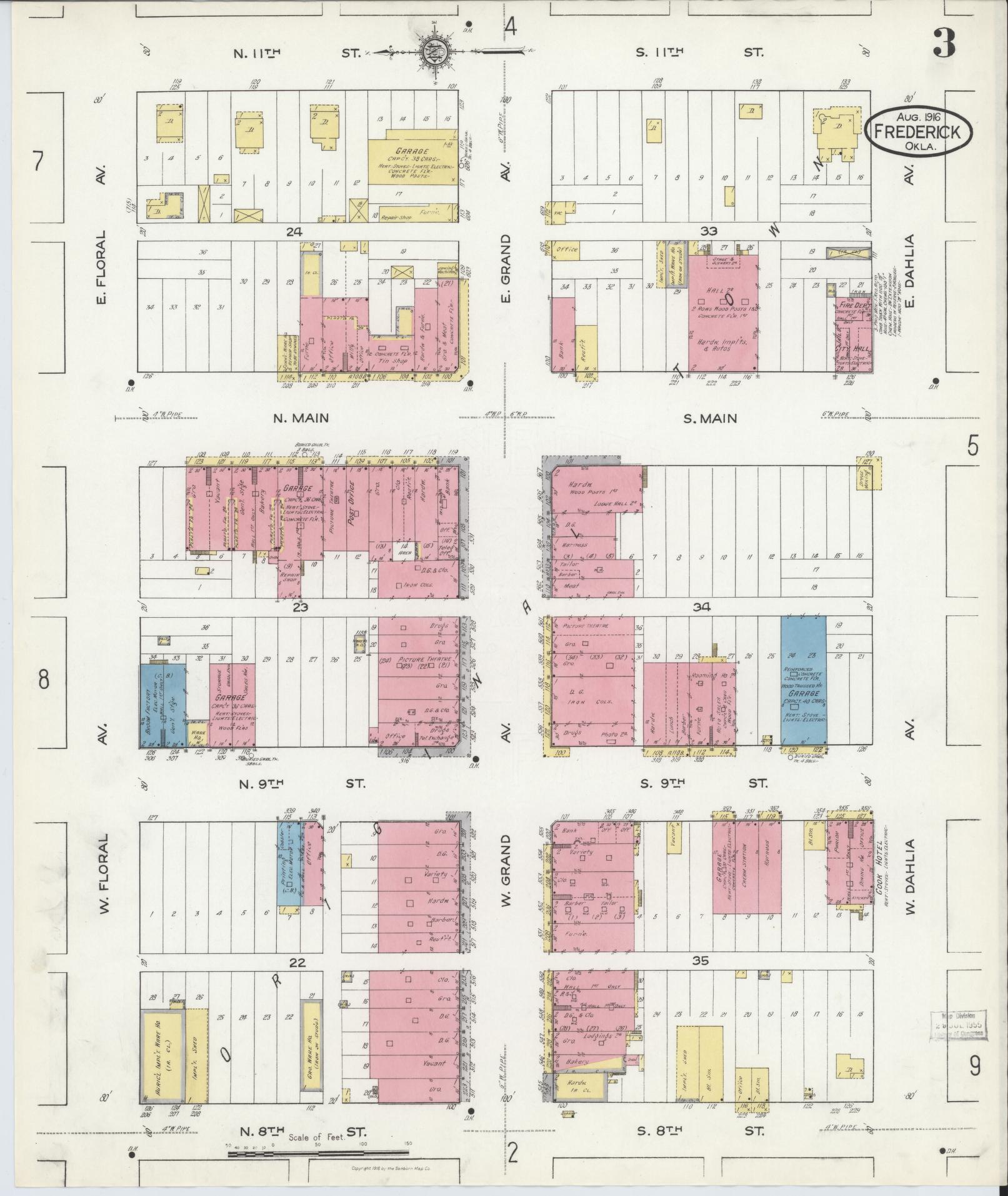Sanborn Fire Insurance Map from Frederick, Tillman County, Oklahoma (1916), Sheet #0003 - Historic Sanborn Fire Insurance Map Print, vintage old map wall art, antique decor, genealogy gift, Oklahoma Oklahoma map