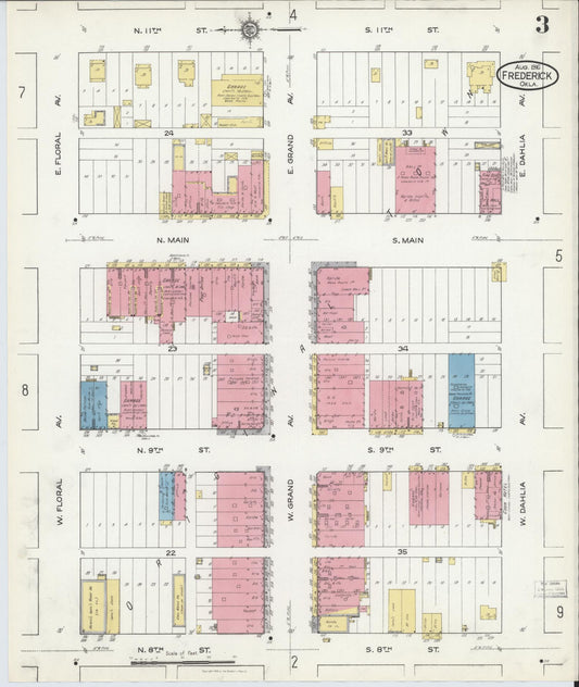 Sanborn Fire Insurance Map from Frederick, Tillman County, Oklahoma (1916), Sheet #0003 - Historic Sanborn Fire Insurance Map Print, vintage old map wall art, antique decor, genealogy gift, Oklahoma Oklahoma map