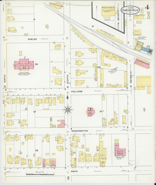 Sanborn Fire Insurance Map from Shelbyville, Shelby County, Kentucky (1909), Sheet #0004 - Historic Sanborn Fire Insurance Map Print, vintage old map wall art, antique decor, genealogy gift, Kentucky Kentucky map