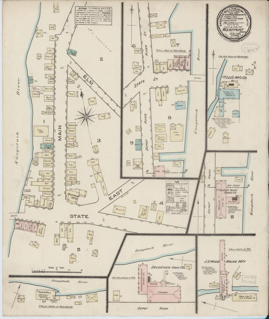 Sanborn Fire Insurance Map from Westport, Fairfield County, Connecticut (1895), Sheet #0001 - Historic Sanborn Fire Insurance Map Print, vintage old map wall art, antique decor, genealogy gift, Connecticut Connecticut map