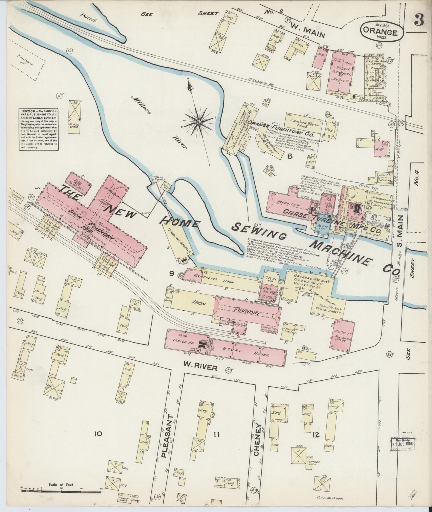Sanborn Fire Insurance Map from Orange, Franklin County, Massachusetts (1884), Sheet #0003 - Complete Map Set gallery image, historic Sanborn map, vintage wall art, Massachusetts Massachusetts