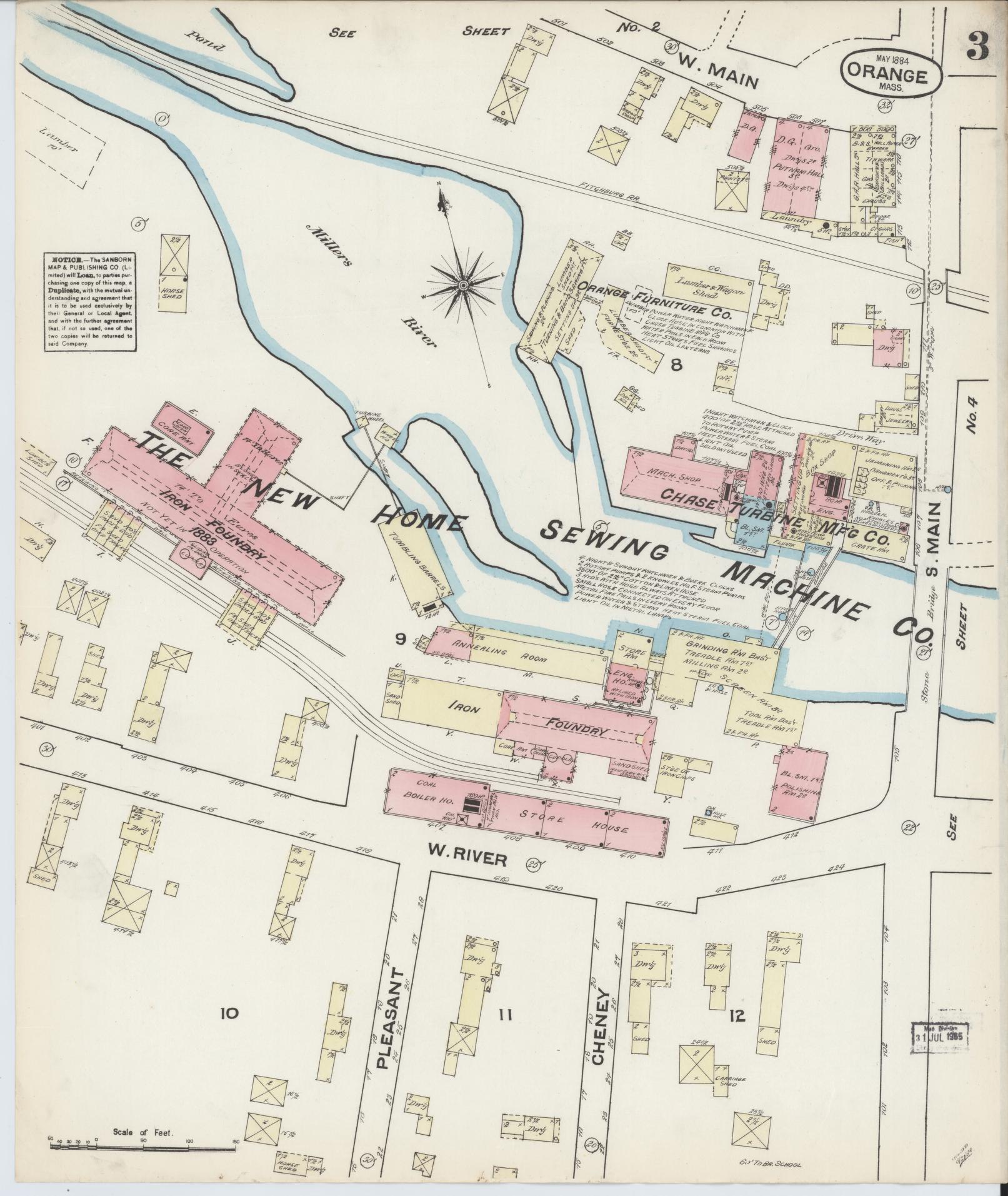 Sanborn Fire Insurance Map from Orange, Franklin County, Massachusetts (1884), Sheet #0003 - Complete Map Set gallery image, historic Sanborn map, vintage wall art, Massachusetts Massachusetts