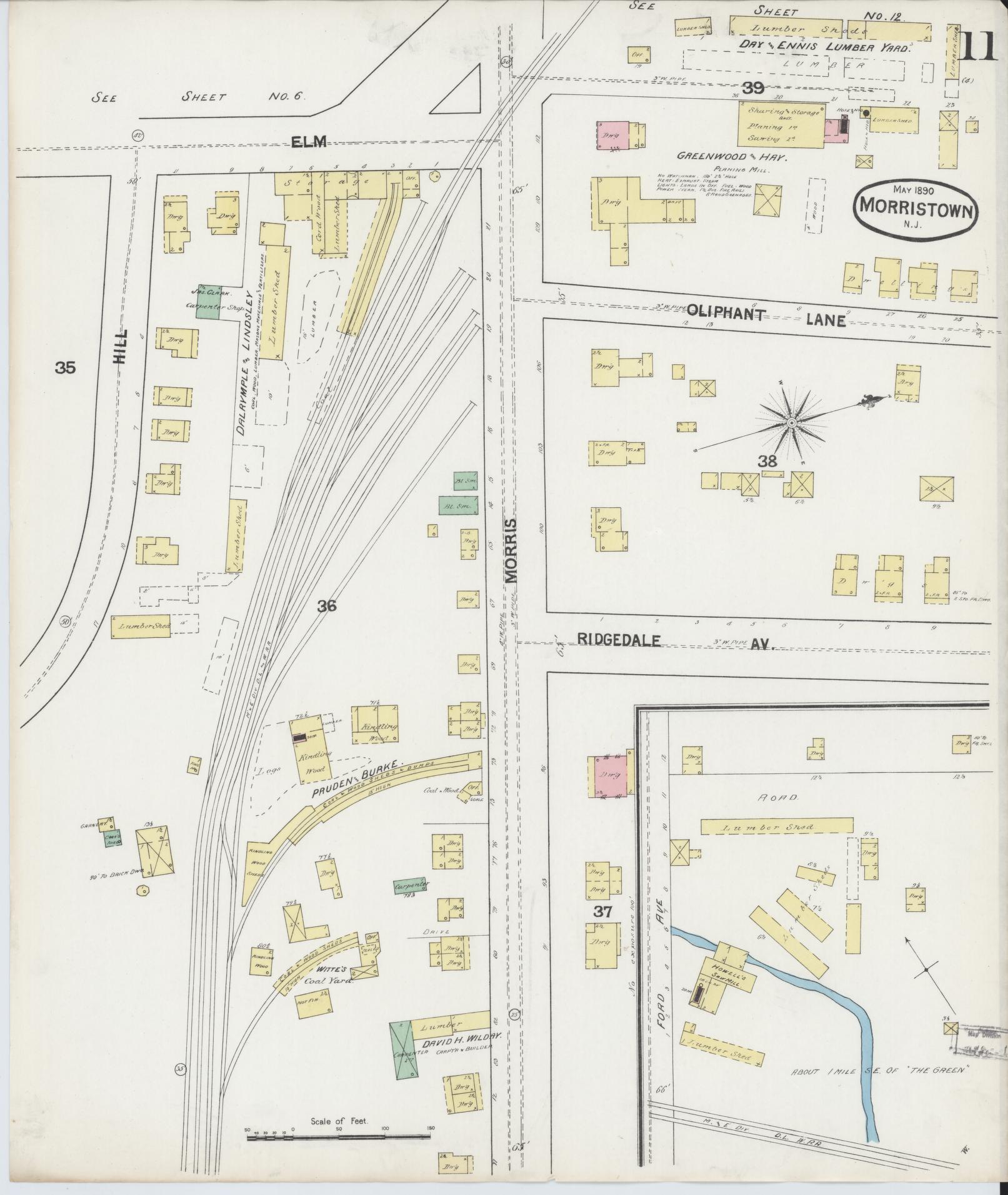 Sanborn Fire Insurance Map from Morristown, Morris County, New Jersey (1890), Sheet #0011 - Complete Map Set gallery image, historic Sanborn map, vintage wall art, New Jersey New Jersey