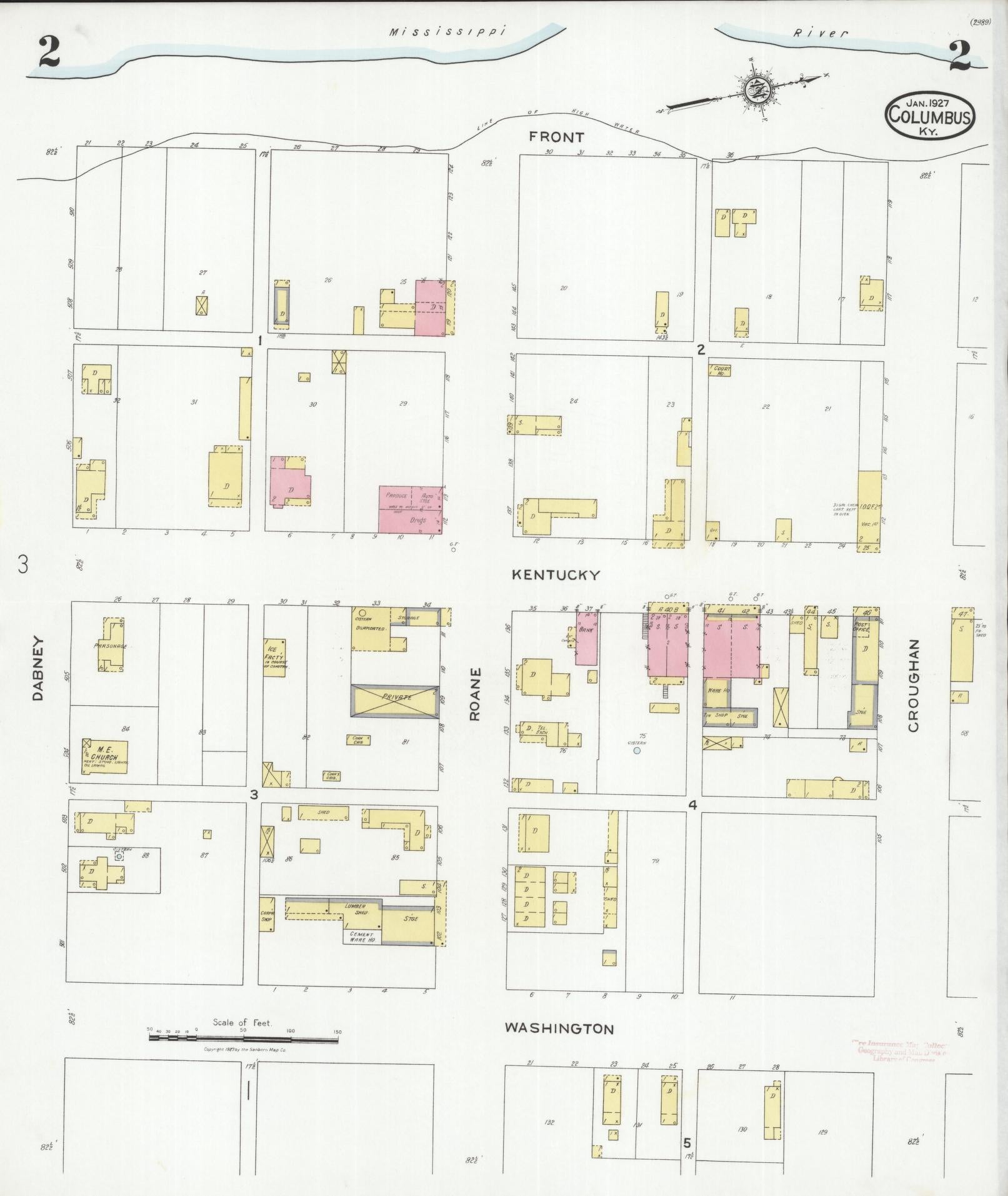 Sanborn Fire Insurance Map from Columbus, Hickman County, Kentucky (1927), Sheet #0002 - Complete Map Set gallery image, historic Sanborn map, vintage wall art, Kentucky Kentucky