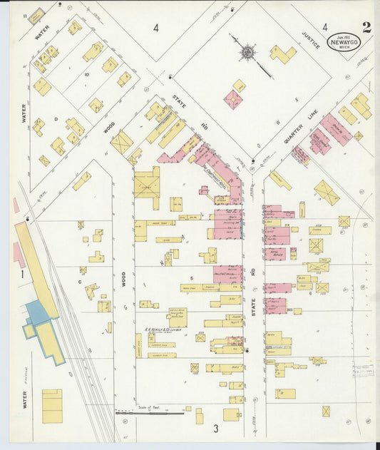 Sanborn Fire Insurance Map from Newaygo, Newaygo County, Michigan (1911), Sheet #0002 - Historic Sanborn Fire Insurance Map Print, vintage old map wall art, antique decor, genealogy gift, Michigan Michigan map