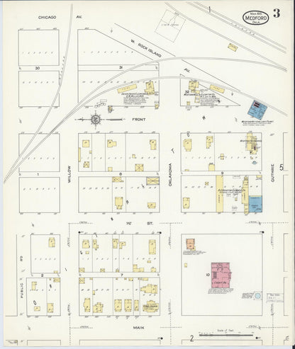 Sanborn Fire Insurance Map from Medford, Grant County, Oklahoma (1913), Sheet #0003 - Complete Map Set gallery image, historic Sanborn map, vintage wall art, Oklahoma Oklahoma