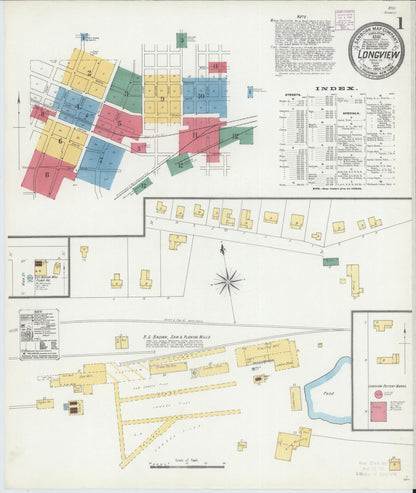 Sanborn Fire Insurance Map from Longview, Gregg County, Texas (1906), Sheet #0001 - Historic Sanborn Fire Insurance Map Print, vintage old map wall art, antique decor, genealogy gift, Texas Texas map