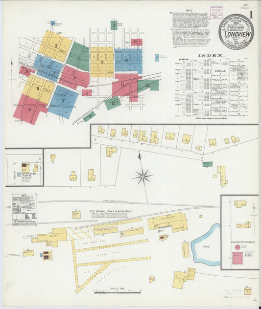 Sanborn Fire Insurance Map from Longview, Gregg County, Texas (1906), Sheet #0001 - Historic Sanborn Fire Insurance Map Print, vintage old map wall art, antique decor, genealogy gift, Texas Texas map