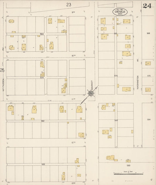 Sanborn Fire Insurance Map from Chehalis, Lewis County, Washington (1912), Sheet #0024 - Historic Sanborn Fire Insurance Map Print, vintage old map wall art, antique decor, genealogy gift, Washington Washington map