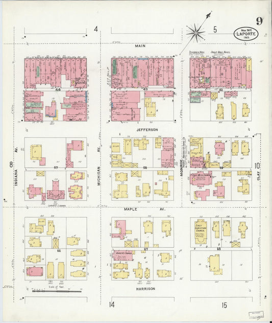 Sanborn Fire Insurance Map from La Porte, La Porte County, Indiana (1907), Sheet #0009 - Historic Sanborn Fire Insurance Map Print, vintage old map wall art, antique decor, genealogy gift, Indiana Indiana map