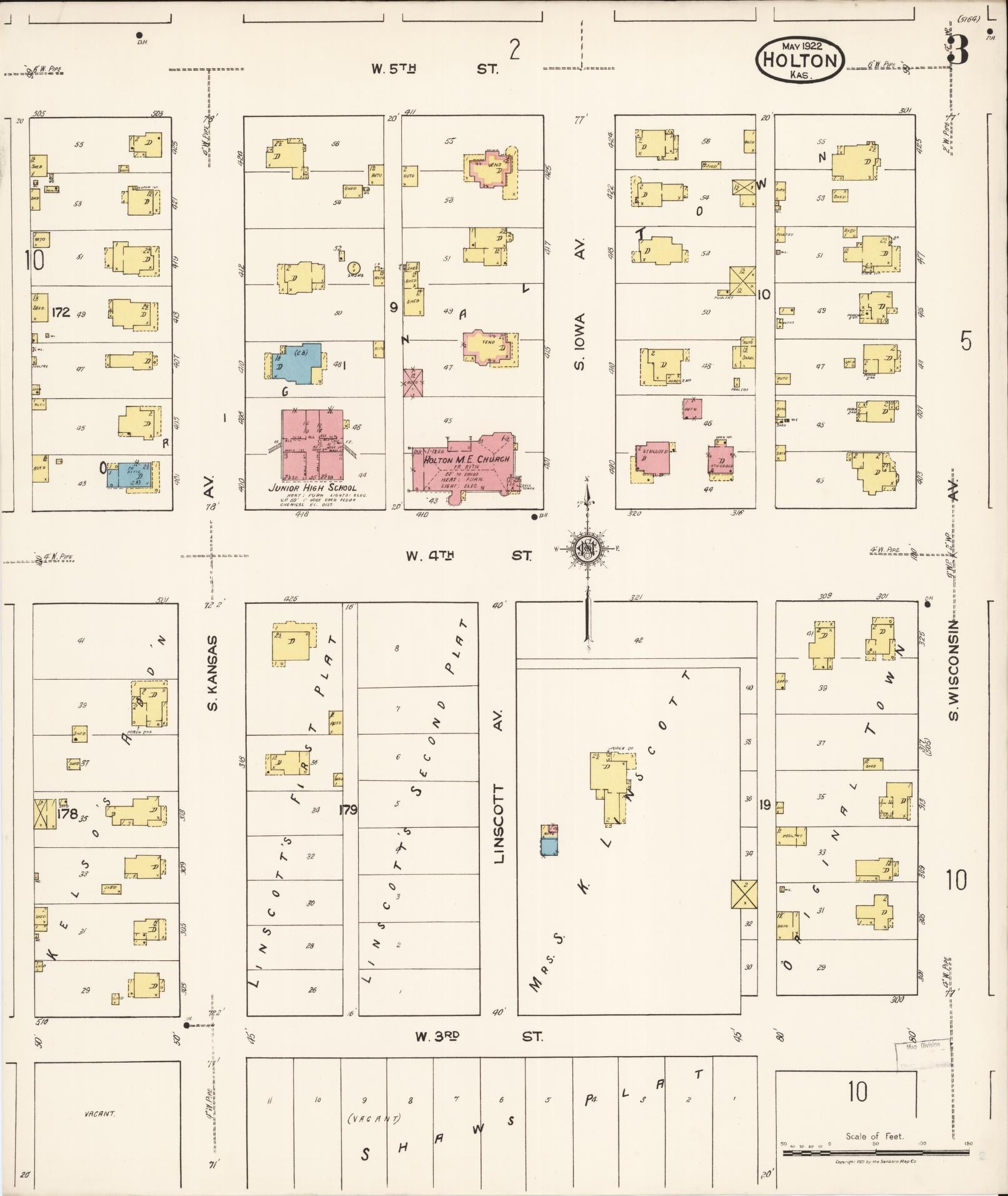 Sanborn Fire Insurance Map from Holton, Jackson County, Kansas (1922), Sheet #0003 - Complete Map Set gallery image, historic Sanborn map, vintage wall art, Kansas Kansas
