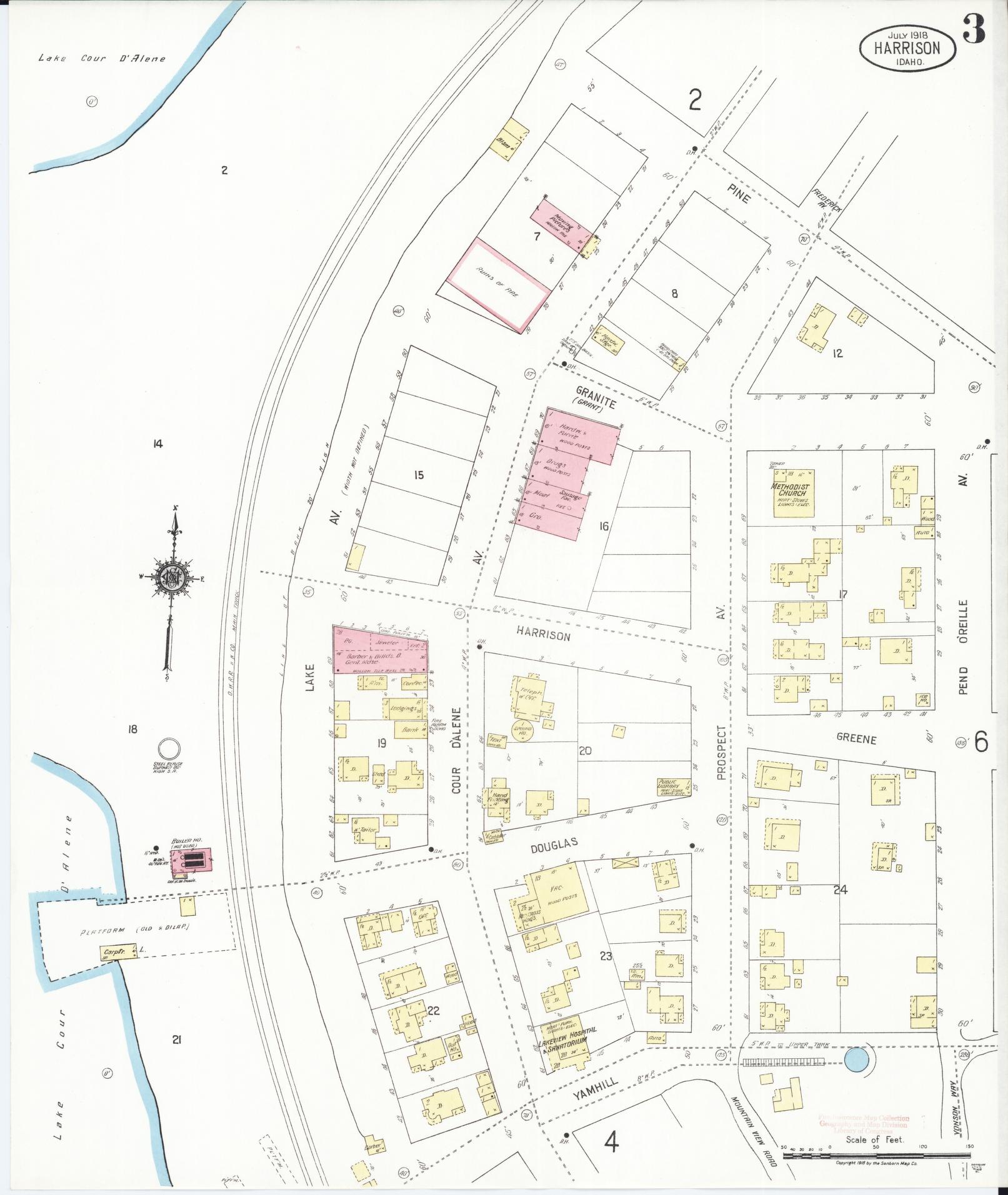 Sanborn Fire Insurance Map from Harrison, Kootenai County, Idaho (1918), Sheet #0003 - Complete Map Set gallery image, historic Sanborn map, vintage wall art, Idaho Idaho