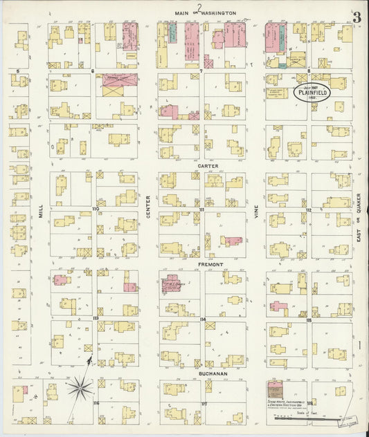 Sanborn Fire Insurance Map from Plainfield, Hendricks County, Indiana (1907), Sheet #0003 - Historic Sanborn Fire Insurance Map Print, vintage old map wall art, antique decor, genealogy gift, Indiana Indiana map