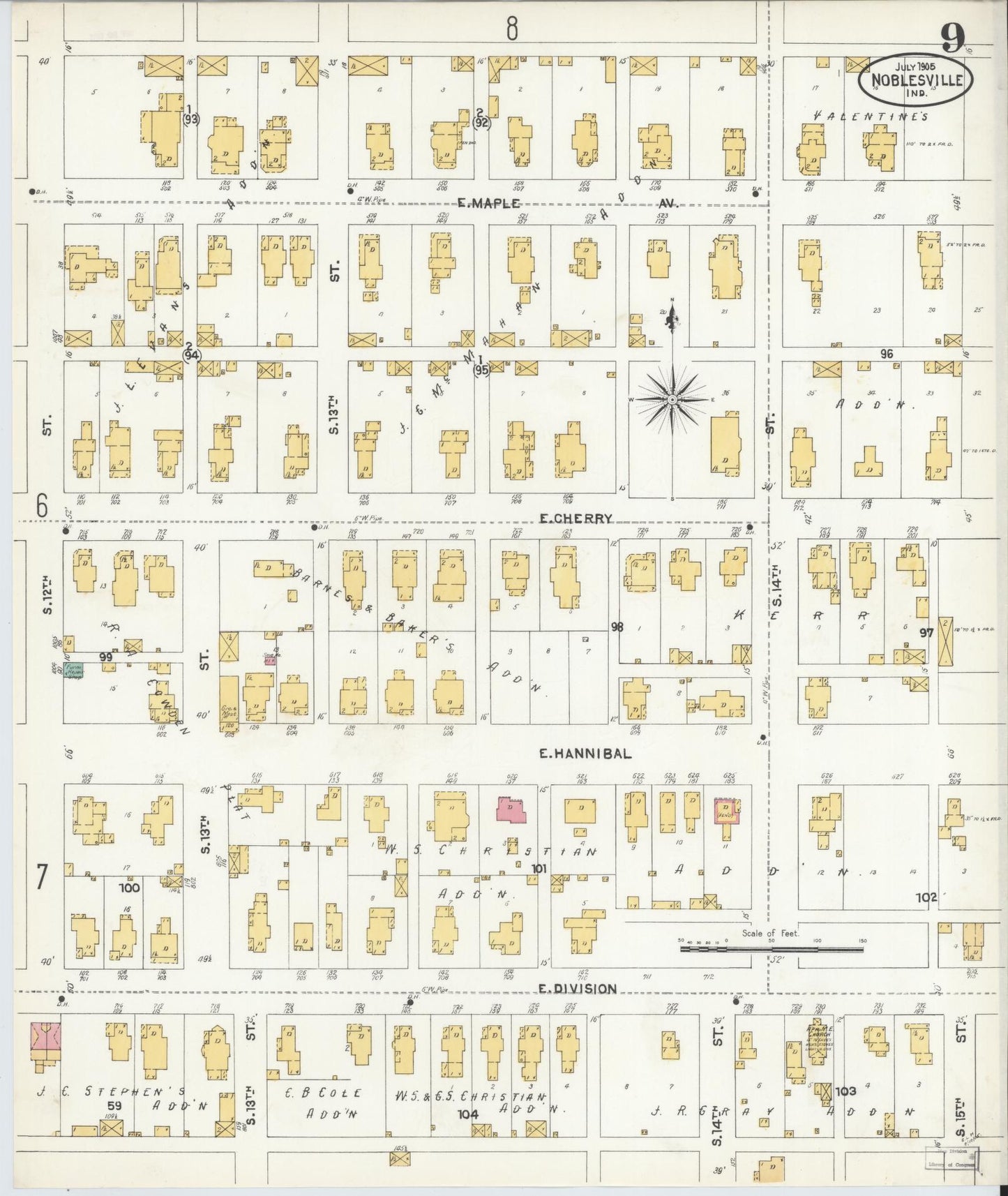 Sanborn Fire Insurance Map from Noblesville, Hamilton County, Indiana (1905), Sheet #0009 - Complete Map Set gallery image, historic Sanborn map, vintage wall art, Indiana Indiana