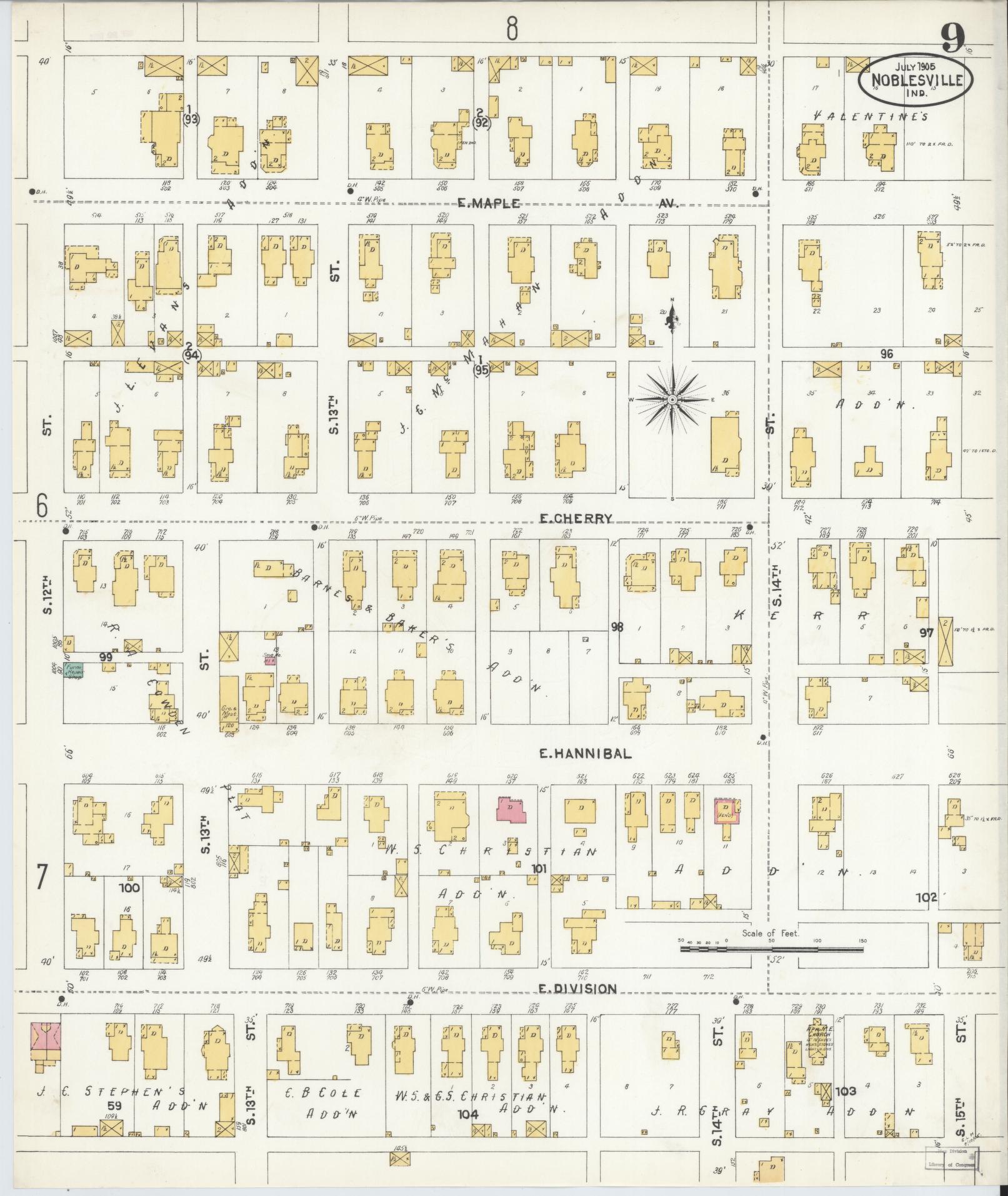 Sanborn Fire Insurance Map from Noblesville, Hamilton County, Indiana (1905), Sheet #0009 - Complete Map Set gallery image, historic Sanborn map, vintage wall art, Indiana Indiana