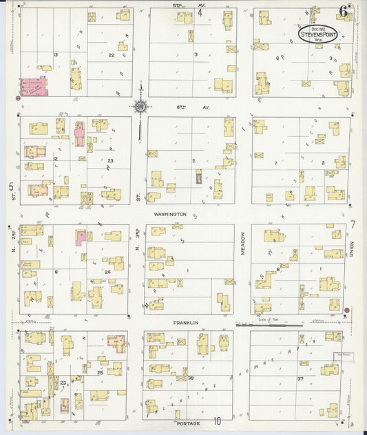 Sanborn Fire Insurance Map from Stevens Point, Portage County, Wisconsin (1912), Sheet #0006 - Historic Sanborn Fire Insurance Map Print, vintage old map wall art, antique decor, genealogy gift, Wisconsin Wisconsin map
