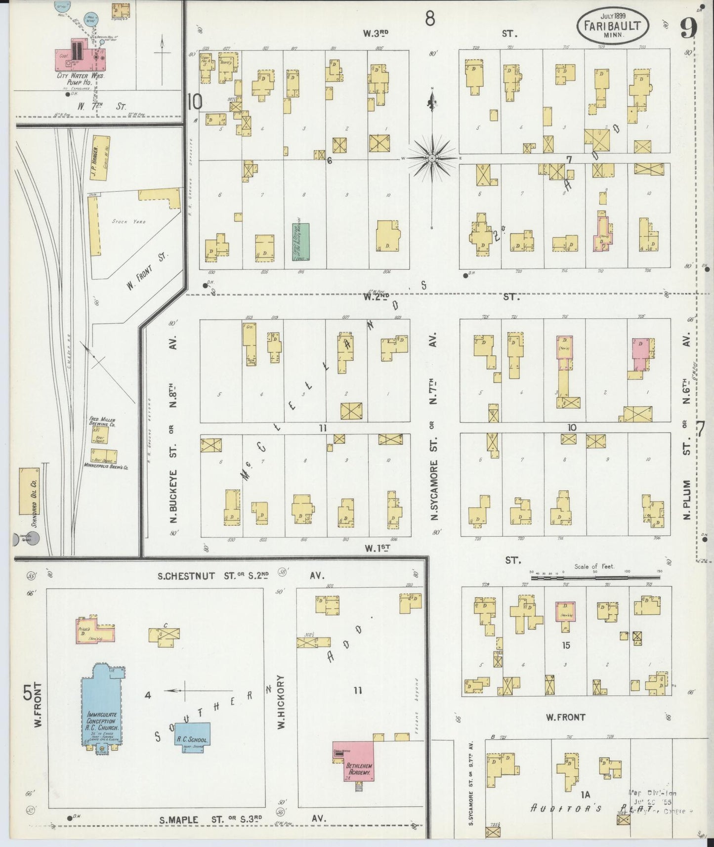 Sanborn Fire Insurance Map from Faribault, Rice County, Minnesota (1899), Sheet #0009 - Historic Sanborn Fire Insurance Map Print, vintage old map wall art, antique decor, genealogy gift, Minnesota Minnesota map