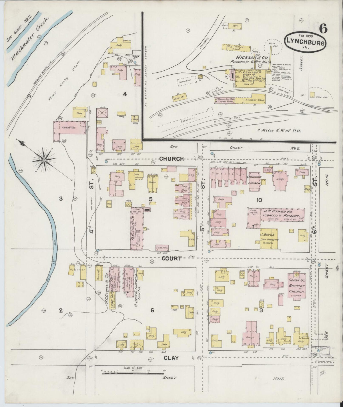 Sanborn Fire Insurance Map from Lynchburg, Independent Cities, Virginia (1890), Sheet #0006 - Historic Sanborn Fire Insurance Map Print, vintage old map wall art, antique decor, genealogy gift, Virginia Virginia map