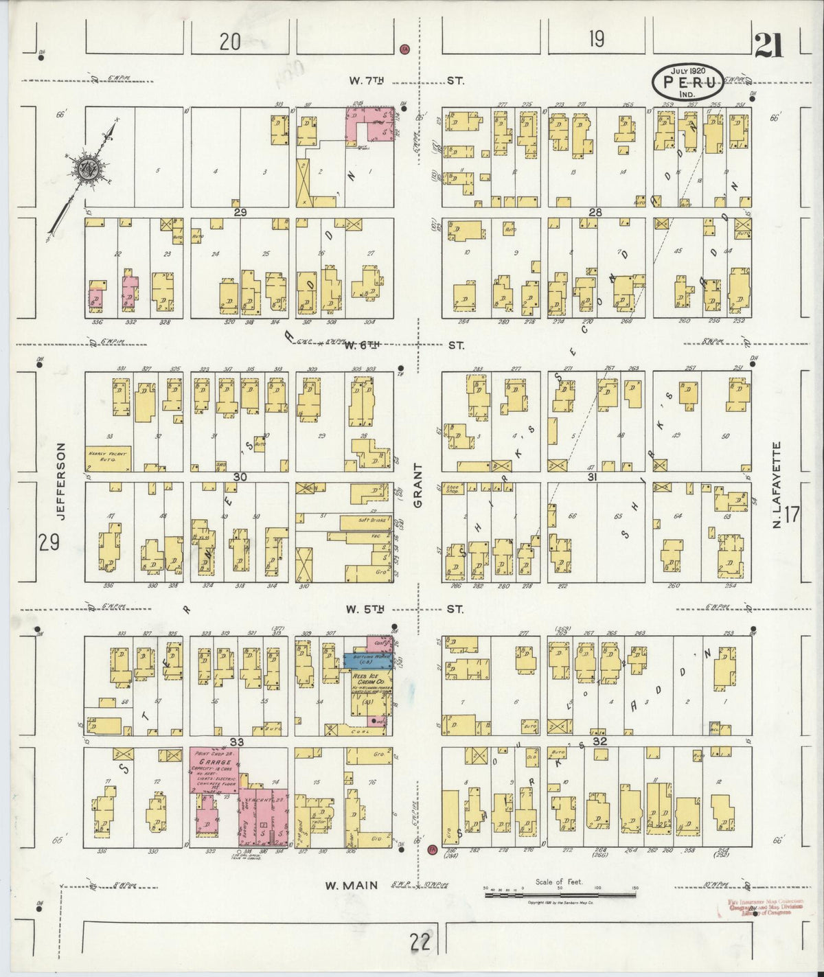 Sanborn Fire Insurance Map from Peru, Miami County, Indiana (1920), Sheet #0021 - Historic Sanborn Fire Insurance Map Print, vintage old map wall art, antique decor, genealogy gift, Indiana Indiana map