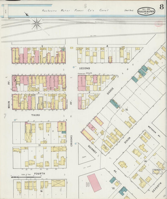 Sanborn Fire Insurance Map from Kaukauna, Outagamie County, Wisconsin (1894), Sheet #0008 - Historic Sanborn Fire Insurance Map Print, vintage old map wall art, antique decor, genealogy gift, Wisconsin Wisconsin map