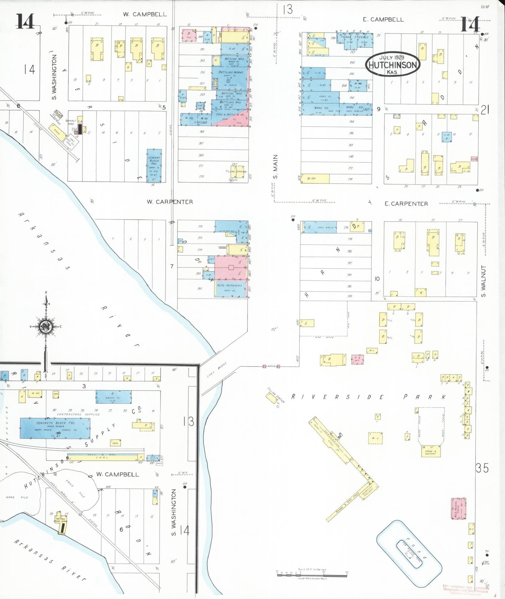 Sanborn Fire Insurance Map from Hutchinson, Reno County, Kansas (1929), Sheet #0015 - Complete Map Set gallery image, historic Sanborn map, vintage wall art, Kansas Kansas