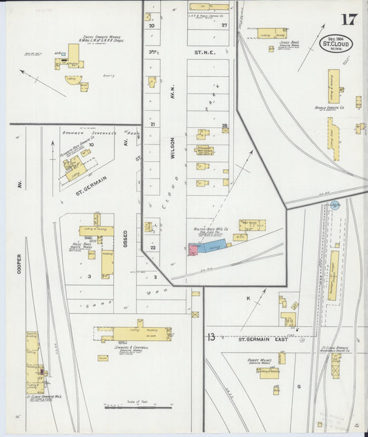 Sanborn Fire Insurance Map from Saint Cloud, Stearns, Benton, and Sherburne Counties, Minnesota (1904), Sheet #0017 - Historic Sanborn Fire Insurance Map Print, vintage old map wall art, antique decor, genealogy gift, Minnesota Minnesota map