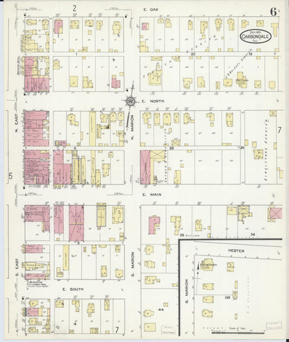 Sanborn Fire Insurance Map from Carbondale, Jackson County, Illinois (1913), Sheet #0006 - Complete Map Set gallery image, historic Sanborn map, vintage wall art, Illinois Illinois