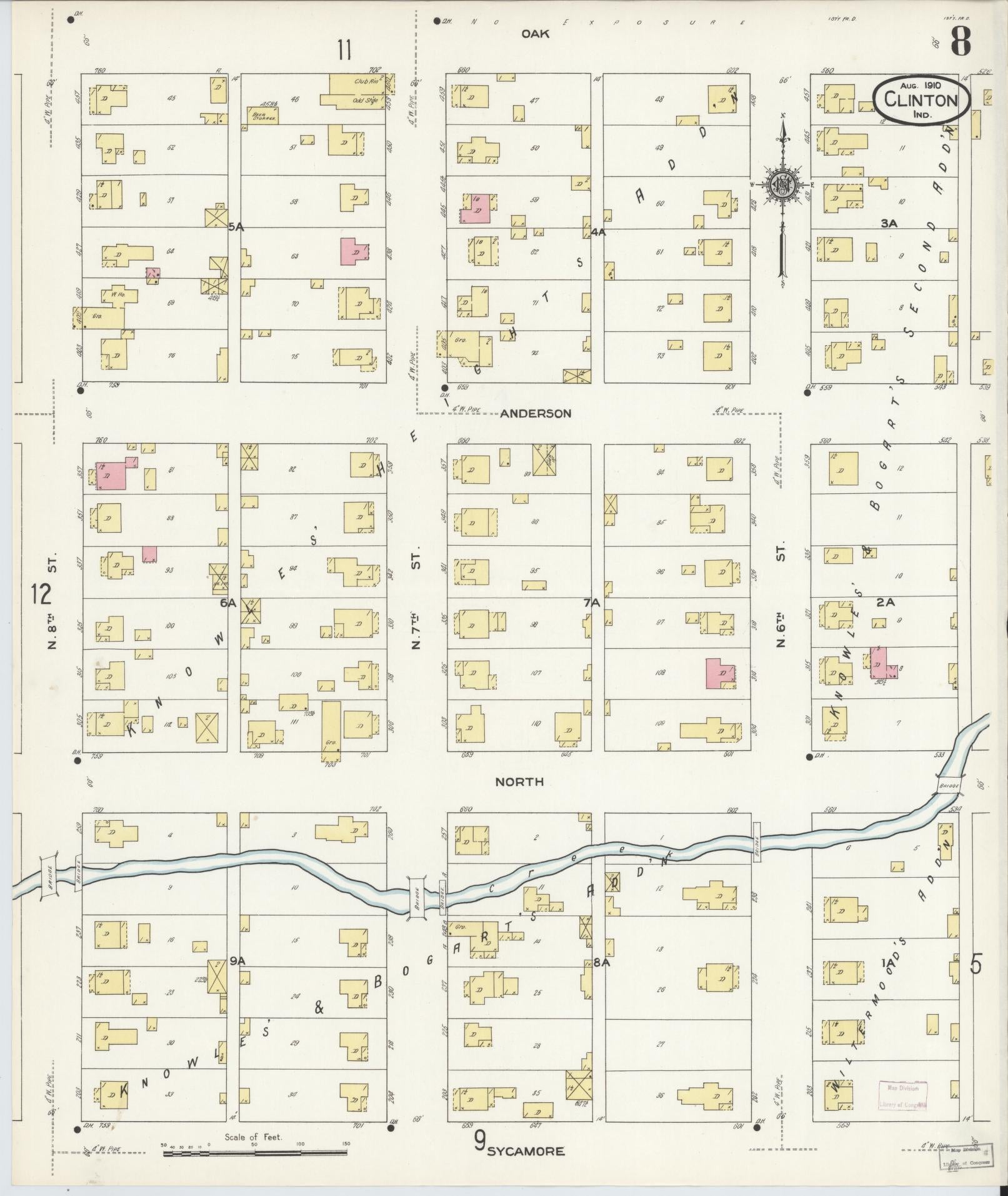 Sanborn Fire Insurance Map from Clinton, Vermillion County, Indiana (1910), Sheet #0008 - Historic Sanborn Fire Insurance Map Print, vintage old map wall art, antique decor, genealogy gift, Indiana Indiana map