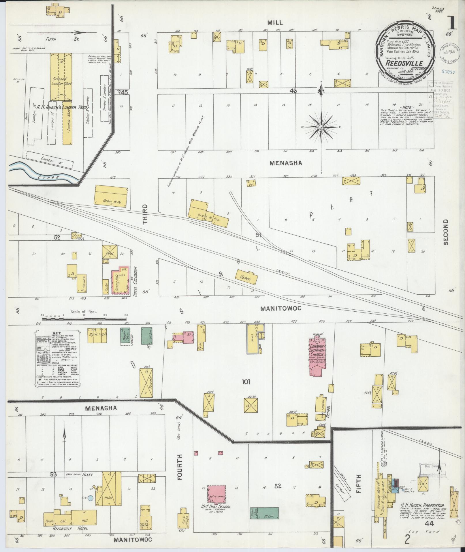 Sanborn Fire Insurance Map from Reedsville, Manitowoc County, Wisconsin (1900), Sheet #0001 - Complete Map Set gallery image, historic Sanborn map, vintage wall art, Wisconsin Wisconsin