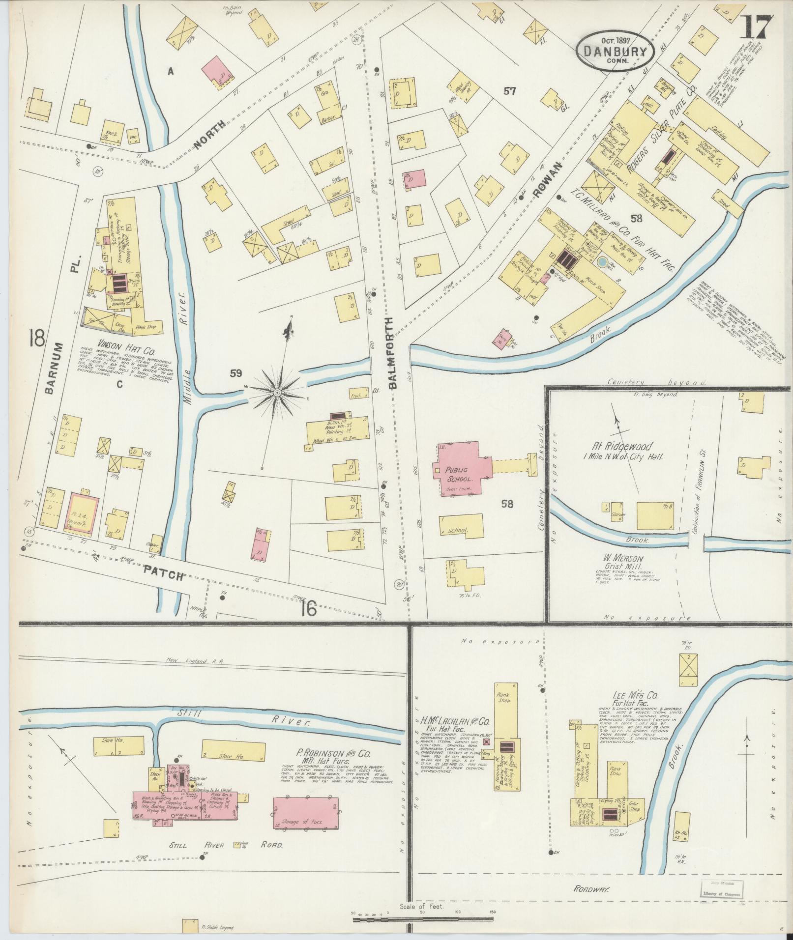 Sanborn Fire Insurance Map from Danbury, Fairfield County, Connecticut (1897), Sheet #0017 - Complete Map Set gallery image, historic Sanborn map, vintage wall art, Connecticut Connecticut